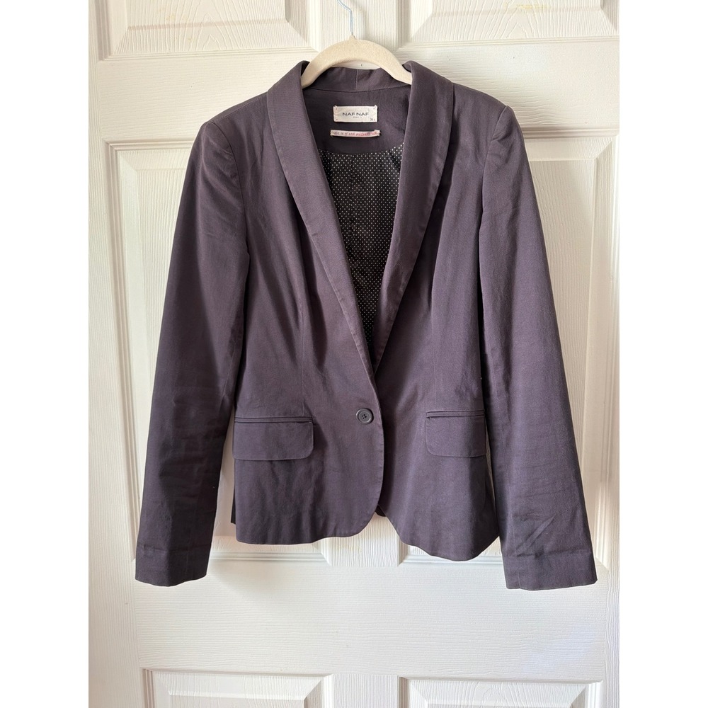Naf Naf Blazer Size 36 / S Gray Polka Dot Lining Cotton Blend Professional Chic